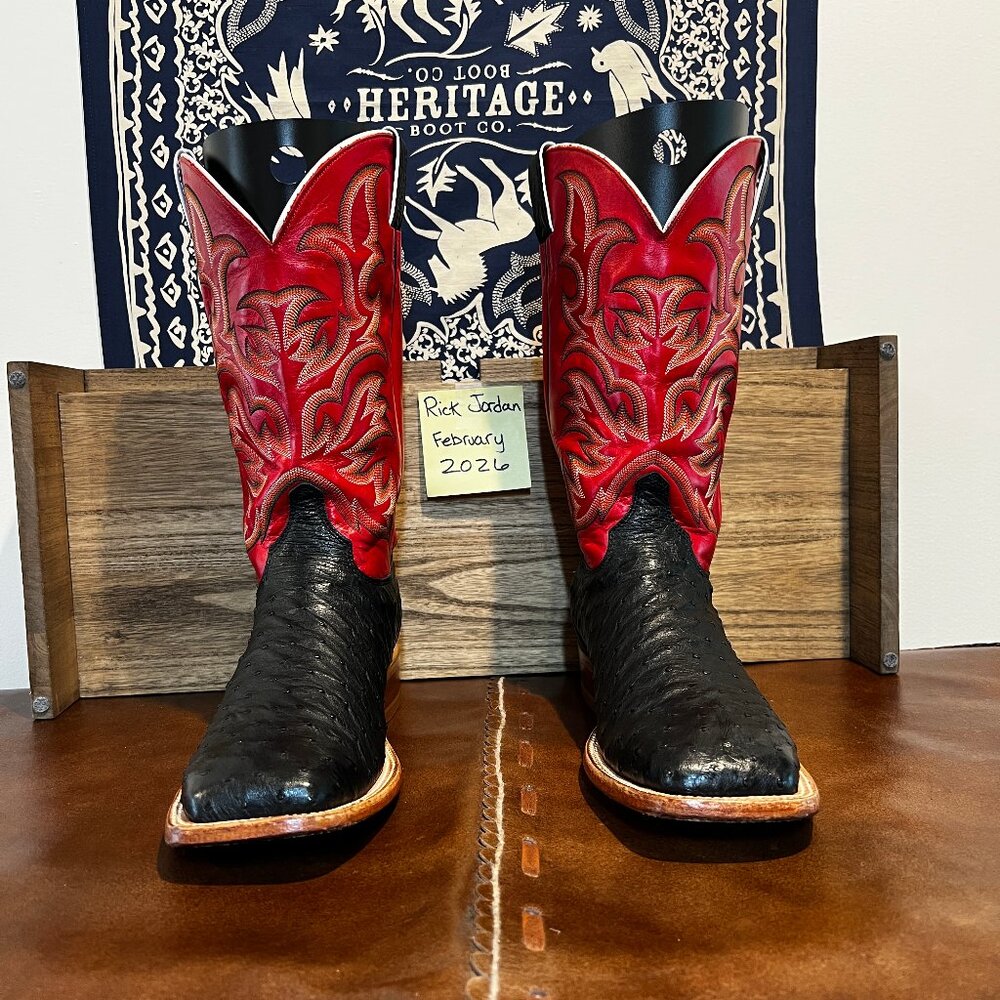 [SOLD] Justin's Black Full Quill Ostrich Square Toe Cowboy Boots size 10.5EE/11D